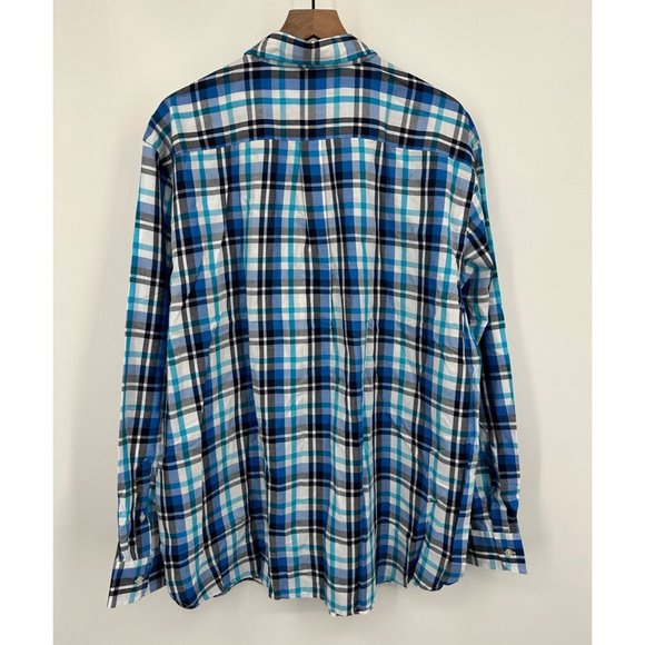 Chaps Performance Easy Care Twill Button Up Shirt Men XXL Blue White Plaid NWT - Picture 4 of 12